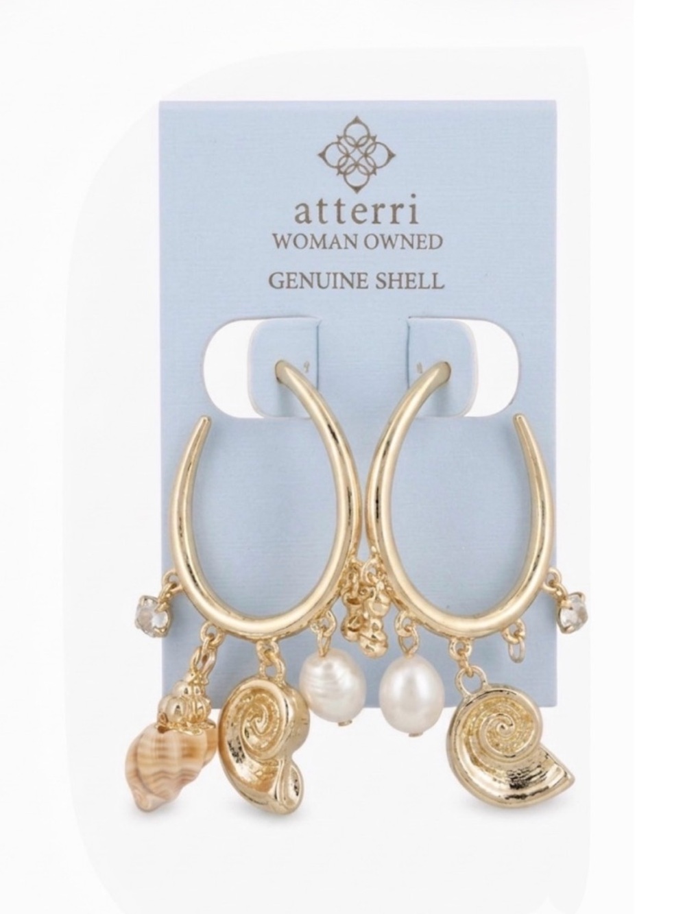 NWT ⚜️🐚⚜️ ATTERRI Genuine Shell Multi Charm Hoop Earring